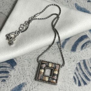 Brighton Cabana Necklace Neutral Tones Square Pendant Silver Plated 18"L